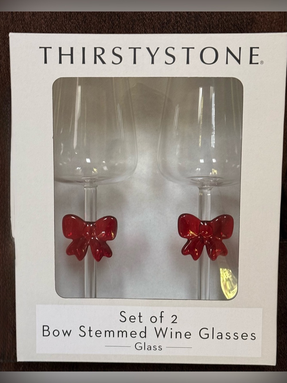 Thirstystone Clear Stemmed Wine Glasses with Red Bow Accents - Set of 2